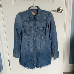 True Religion Rocky western denim chambray shirt Dress 29120